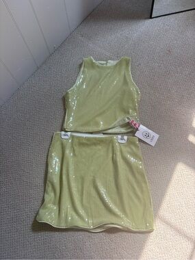 Cider Sequin Two-Piece Set in Lime Green